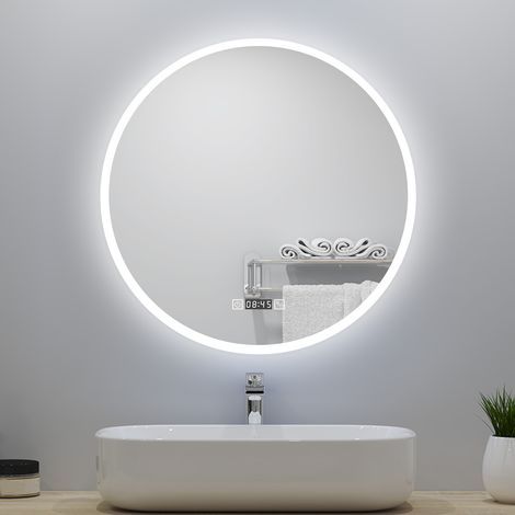 Specchio da bagno,orologio, 3 temperature di colore, Antiappannamento, touch, Infinitamente Dimmerabile, diametro 80 cm, LED (1/5)