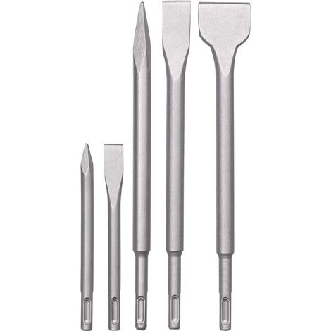 Set di scalpelli SDS-Plus per martello perforatore, set da 5 pezzi per lavori di demolizione e ristrutturazione, robusto acciaio CR, pratica custodia in plastica (1/3)