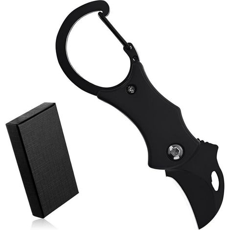 Mini Klappmesser mit Karabiner, Schlüsselanhänger Messer Schwarz, EDC Outdoor Camping Geschenk