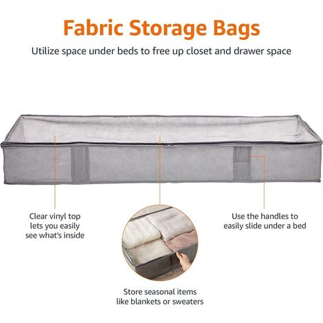 Lot de 2 housses de rangement sous-lit Amazon Basics, 106,68 x 45,72 x 15,24 cm, gris. (1/5)