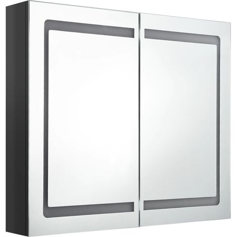 Armoire de salle de bain à miroir led 80 x 12 x 68 cm noir brillant (1/5)