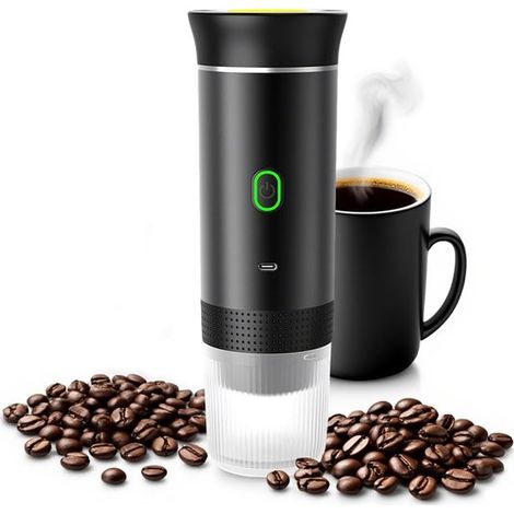 Cafetera portátil inalámbrica para el coche - Espresso - Café en cápsulas - Café molido - Tazas - Recargable - Máquina de café portátil - Negra (1/5)