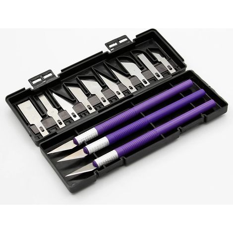 13-teiliges Set Kunstschnitzmesser mit Kartonmesser, Metallklinge, Holzschnitzmesser, Ersatzklinge, Skalpell (Lila)