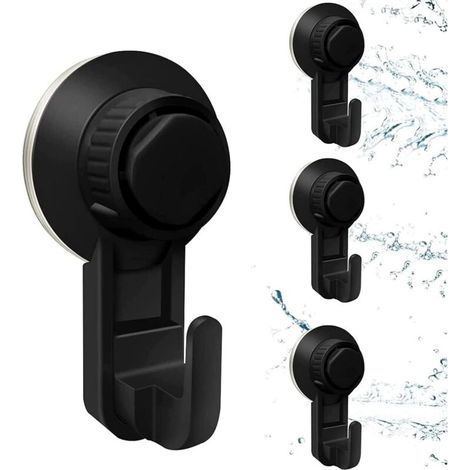 Crochet mural à ventouse sans perçage – Lot de 4 pièces noires, fixation ultra-résistante pour salle de bain, cuisine et bureau (1/5)