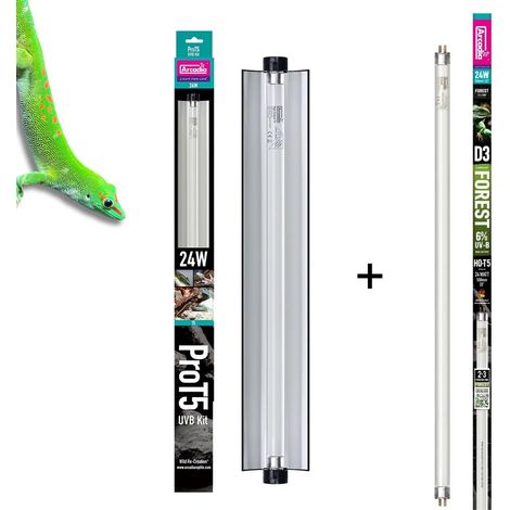 Kit Arcadia Pro T5 UVB + Lampada fluorescente T5 24w 6% UVB + 30% UVA FOREST D3+ (55 cm) (1/5)