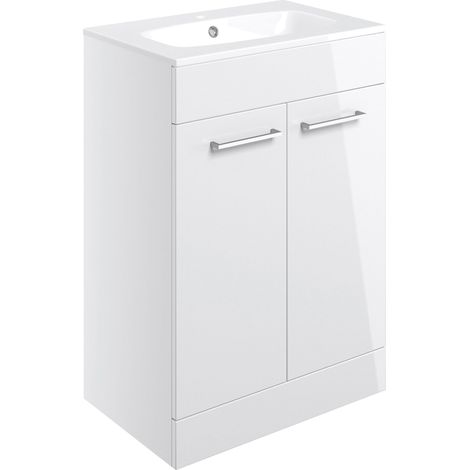 Signature Aalborg Floor Standing 2-Door Vanity Unit with Basin 610mm Wide - White Gloss (1/3)