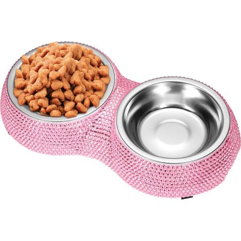 Gamelle pour chien et chat en acier inoxydable avec base silicone antidérapante, bol à paillettes élégant et brillant