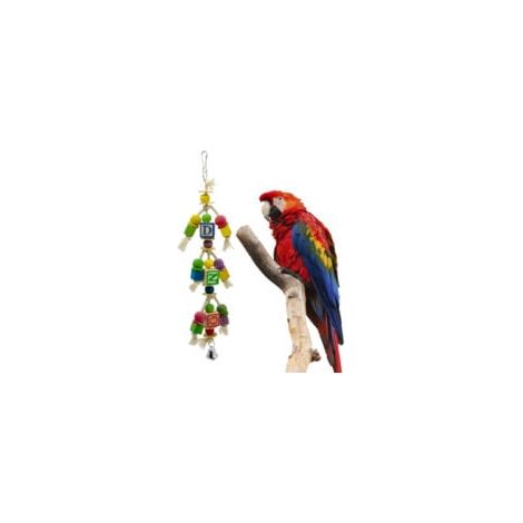 Jouet pour oiseau en bois coloré avec lettres, cubes et clochette, accessoire interactif pour perroquets et oiseaux de compagnie (1/4)