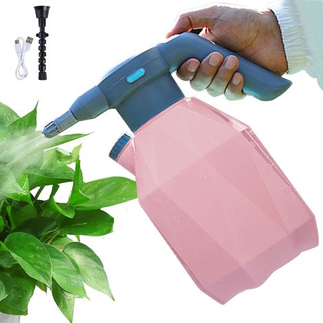 Rociador eléctrico, Botella de Spray eléctrica USB 2L 2 Modo 2000 mAh Sprayer a presión con Boquilla de extensión rociador a escalado portátil para Reyes de jardinería,（rosa）