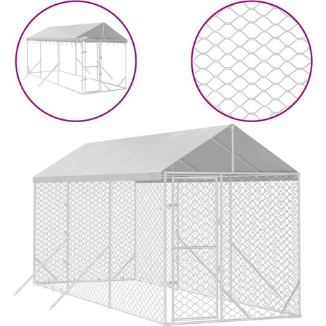 Chenil d'extérieur pour chiens avec toit argenté 2x6x2,5 m CFW32288 (1/4)