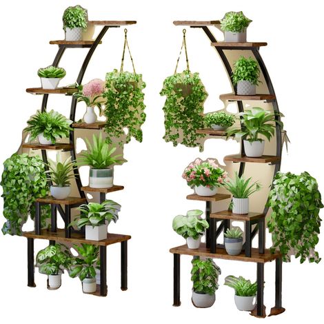 Support de Plantes, Lumières de Croissance Intégrées, Design Multifonctionnel, Marron (1/2)
