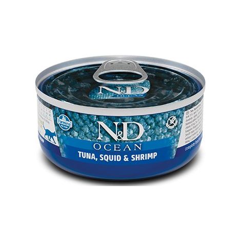 Farmina  N&D Ocean  Lata de 70 g - Adultos  Atún, calamar y camarones 70 g