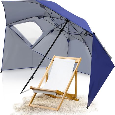 SWANEW Ombrellone da mare con protezione UV50+, tessuto blu, struttura in acciaio, regolabile in altezza, per un'ombreggiatura ottimale all'esterno (1/5)
