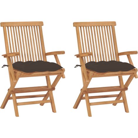 Lot de 2 Chaises de jardin avec coussins taupe - Chaise d'extérieur pour terrasse/jardin Bois de teck massif BV331090 - BonneVie (1/5)