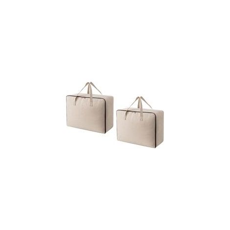Lot de 2, Sac de Rangement Souple Respirant en Toile de Coton avec poignées, Beige (1/4)