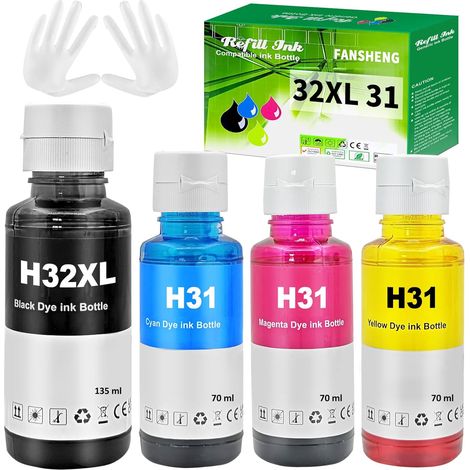 32XL 31 Encre Compatible avec HP 32XL 31 Bouteille d'encre Multipack pour Smart Tank 5105 7005 7006 7305 7306 7605 Smart Tank Plus 315 319 455 515 (4 Pack Noir/Cyan/Magenta/Jaune) (1/5)