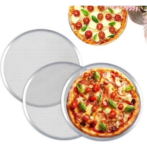 Ensemble de 3 supports à pizza, plateau à pizza rond en aluminium de 33 cm, barbecue (1/4)