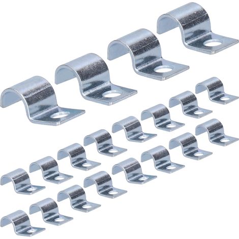 20 brides de fixation simple trou en acier zingué pour tuyaux 14mm, clips pour tubes acier avec anneaux caoutchouc, colliers de serrage résistants, lot de 20 pièces (1/5)