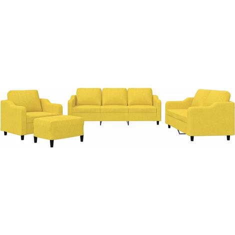 Maison Exclusive - Set di Divani 4 pz con Cuscini Giallo Chiaro in Tessuto (1/5)