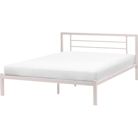 Cama moderna 160 x 200 cm de metal somier de listones de madera maciza beige claro Cusset (1/5)