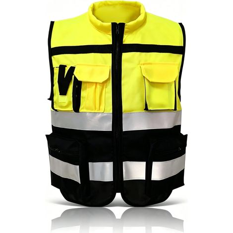 Gilet de Sécurité Réfléchissant(XL175), Gilet Réfléchissant Haute Visibilité avec Fermeture Éclair et Poches Gilet de Travail Chantier Haute Visibilité Sécurité pour Hommes Femmes (1/5)