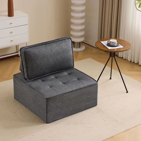 Sofá modular compacto gris oscuro en lino y contrachapado para espacios pequeños (1/5)