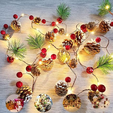 Guirlande lumineuse de Noël avec pomme de pin, baies rouges et cloche, LED Noël (1/5)