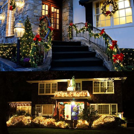 Guirlande lumineuse LED étanche (blanc chaud) pour Noël en extérieur, 20 m, 200 LED 24 V, idéale pour décorer sapin de Noël, jardin ou mariage. Convient aussi bien à l'intérieur qu'à l'extérieur. (1/2)