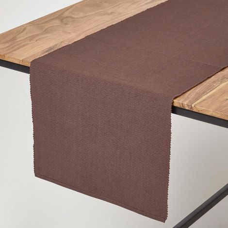 HOMESCAPES Cotton Plain Chocolate Table Runner