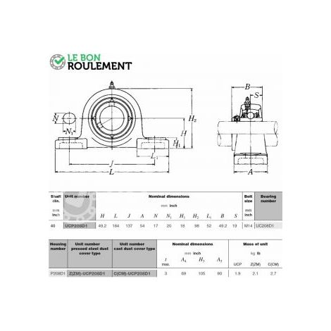 Palier fonte UCP208-NSK