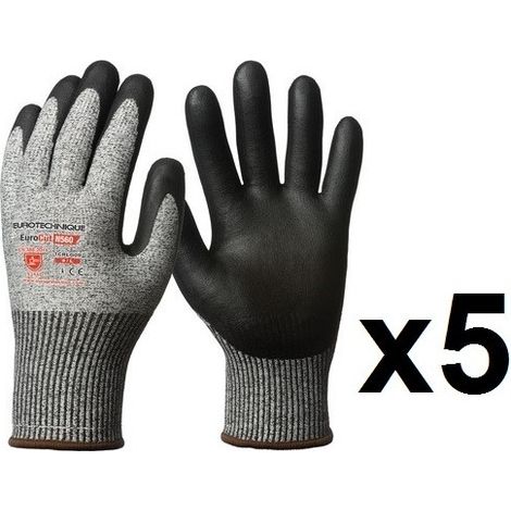 5 paires de gants anticoupure HPPE enduction nitrile N560 EuroCut - Taille: 9