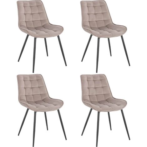 HOME DELUXE - Sedia da pranzo imbottita in velluto IKALO Colore: marrone chiaro, quantità: 4