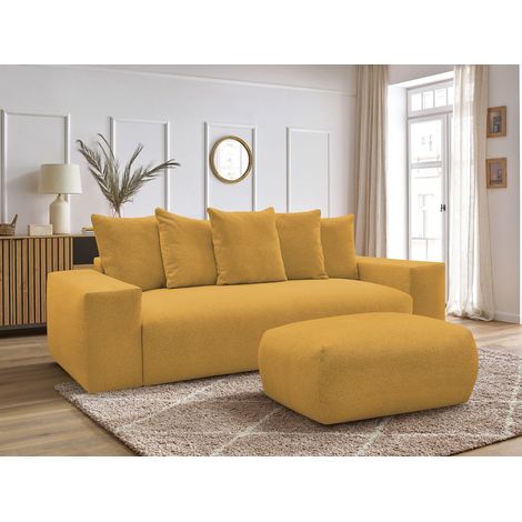 BOBOCHIC - Canapé droit convertible coffre VOLTAIRE tissu chiné avec pouf   Jaune (1/5)