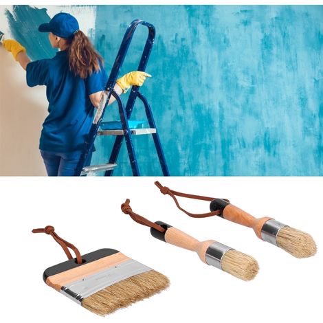 Juego de 3 brochas para cera de madera con cerdas sintéticas y mango ergonómico. (1/5)