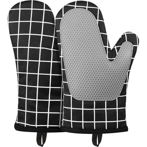 Gants de Four,Gants de Cuisine Silicone Coton Résistant à Chaleur et Antidérapant,Gloves pour la Cuisson des Aliments- 1Paire(Black) (1/5)