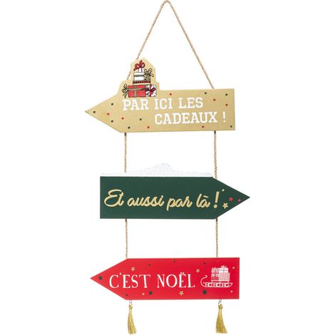 Pancarte en bois suspendable de décoration de Noël, hauteur 50 cm - Féérique Christmas