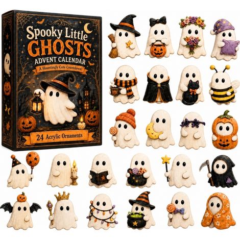 Calendrier de l'Avent Halloween 2D plat fantôme 24 jours compte à rebours boîte surprise Noir A