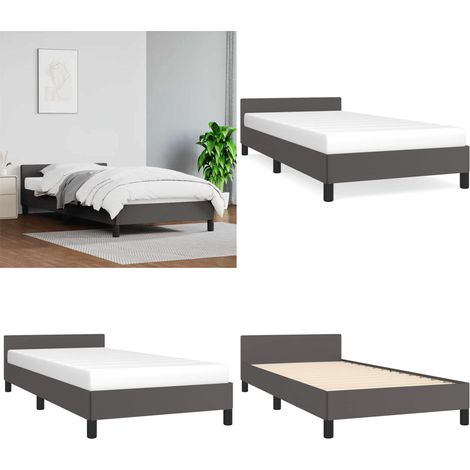 Cadre de lit avec tête de lit sans matelas gris 90x200 cm - Lit Plateforme - Cadre Lit - Lit Double - Literie - Meuble Chambre - Home & Living (1/5)