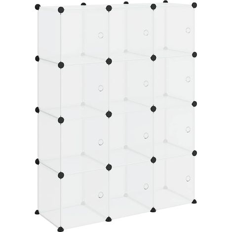 Organiseur de rangement en cube avec 12 cubes et portes en PP transparent