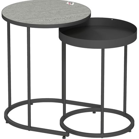 Ensemble de 2 tables d'appoint gigognes avec design plateau antidérapant, métal gris (1/5)