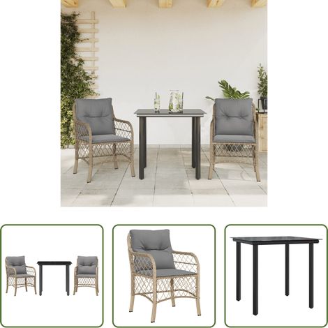 Bistro-Set - 3-tlg. Bistro-Set mit Kissen Beigemischung Poly Rattan (1/5)