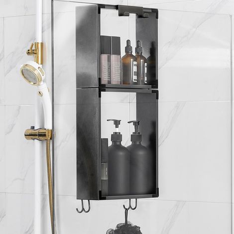 Etagere Douche à Suspendre, Etagere Douche Sans Percage, 52 cm Rangement Et Organisation De La Salle De Bain Inox pour Shampooing, Rasoir (2 Niveaux), Noir (1/5)