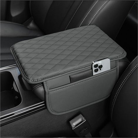 Guantes mejorados para reposabrazos de coche, de piel de microfibra, bolsa de almacenamiento para coche con 2 bolsillos, accesorio universal para SUV y camiones (gris). (1/5)