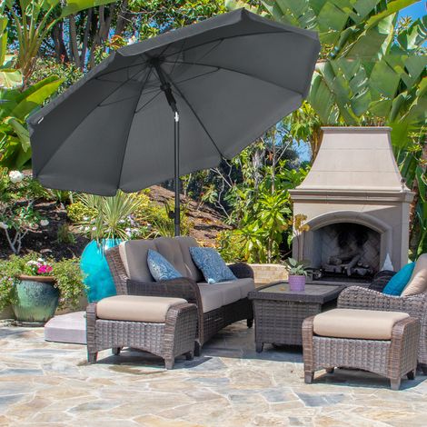 Parasol de plage inclinable protection UV 50 + avec 8 baleines en fibre de verre  Ø 180 cm gris foncé
