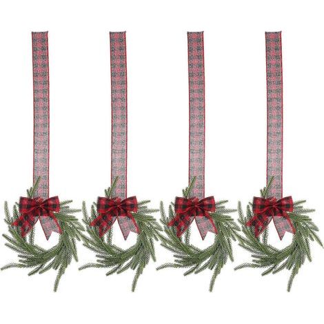 Weihnachtstürdekoration, kleine Kiefernzweig-Weihnachtskränze mit Schleifen (12 Stück) (1/5)