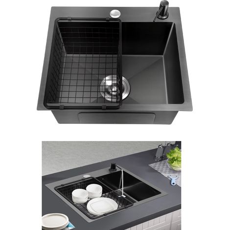 Ensemble évier, évier de cuisine, cuve unique, style élégant, accessoires inclus, panier d'égouttage,évier en acier inoxydable, bac à légumes, idéal pour restaurants et habitations