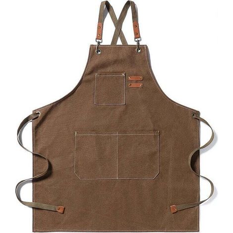Tablier en toile, tablier de travail unisexe, tablier de chef, avec bretelles réglables et 3 poches, conception à bretelles croisées.