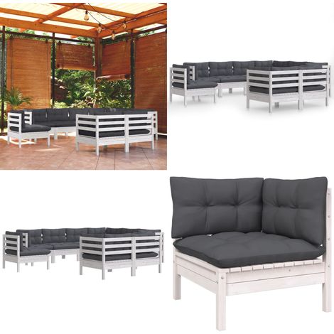 Salon de jardin 9 pcs avec coussins blanc bois de pin massif - Salon De Jardin - Mobilier De Jardin - Ensemble Salon De Patio - Meubles De Terrasse - Chaise Longue - Home & Living (1/5)