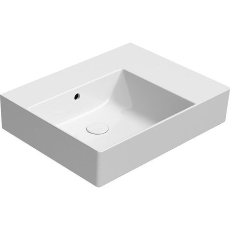 Lavabo en céramique KUBE X 60x47cm, étagère à droite, sans trou pour robinetterie, blanc ExtraGlaze (1/3)