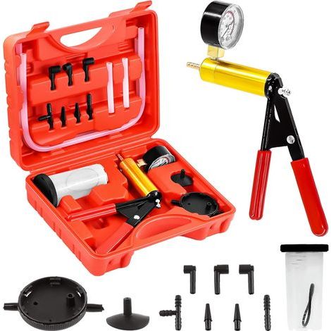 15pcs 1set Rouge 2 en 1 Main Pompe à Vide Frein dégonfleur Combo Kit, système de freinage Outil de dégonflage Pompe à Vide Manuelle avec Adaptateur d'instrument Remplacement de l'huile (1/5)